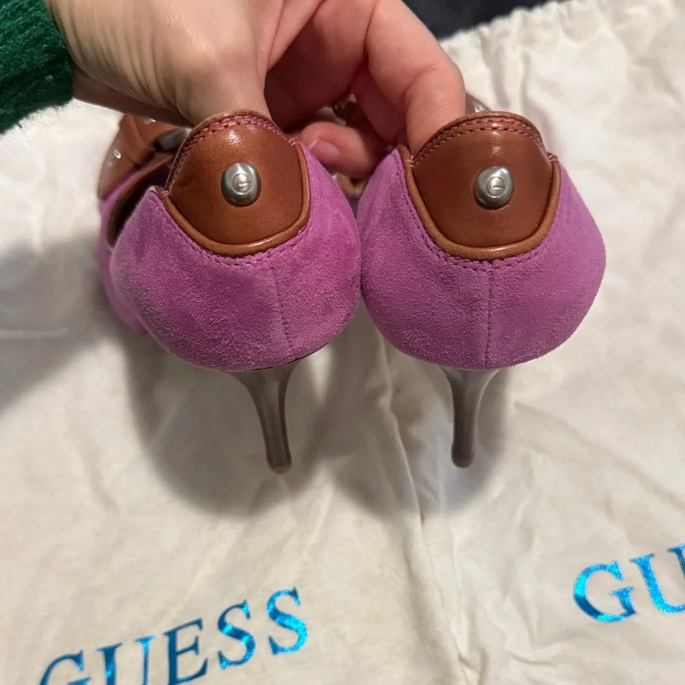 Guess Chic Pink and Brown Peep Toe Heels - Picture 3 of 7